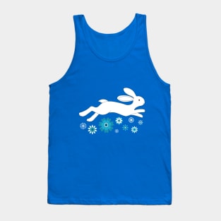 Water Rabbit with Chinese flowers - Lunar New Year - white, teal and navy - by Cecca Designs Tank Top